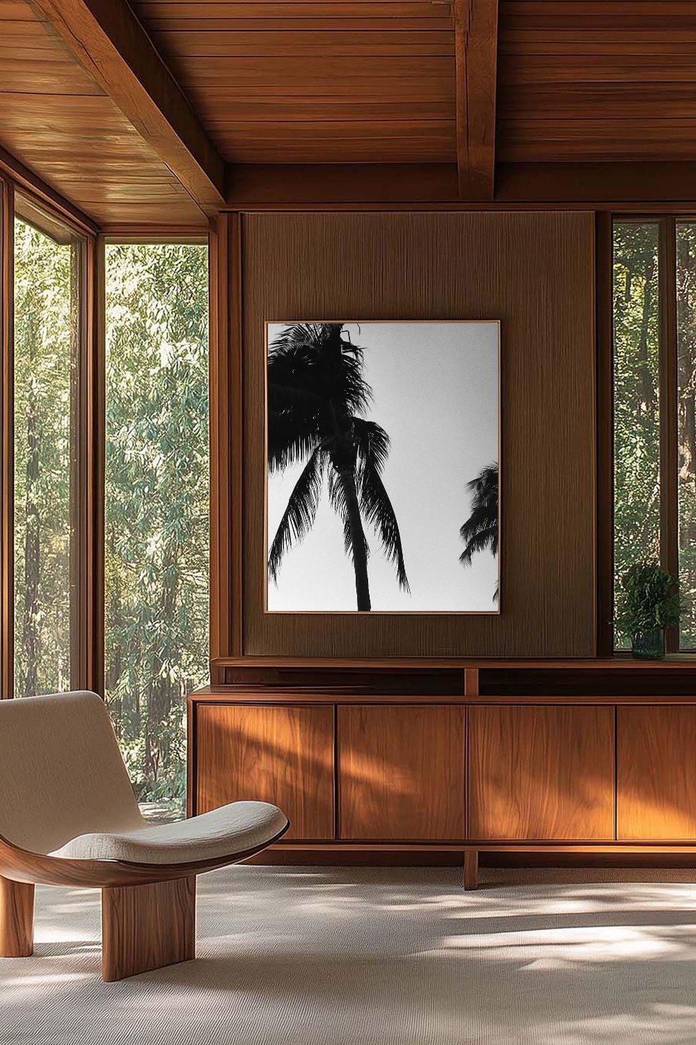 Tirage photo fine art noir et blanc de palmiers en silhouette sur ciel dégradé