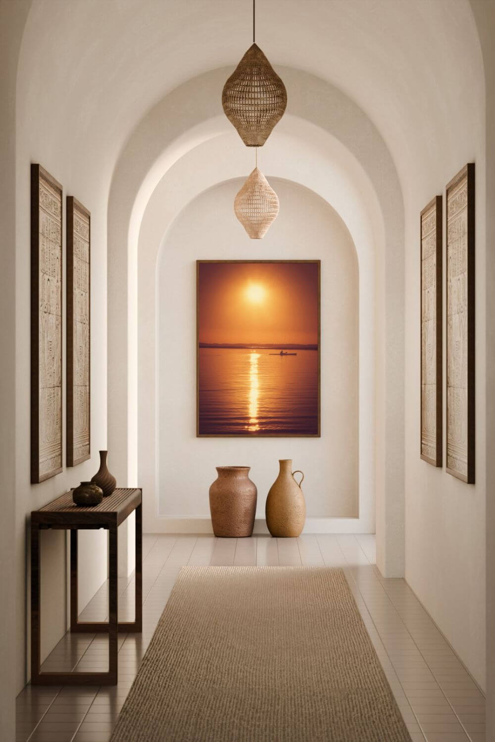 Tirage photo fine art coucher de soleil au lac de Sanguinet avec kayakiste silhouette sur eau dorée