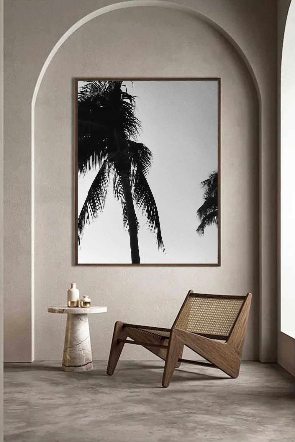 Tirage photo fine art noir et blanc de palmiers en silhouette sur ciel dégradé