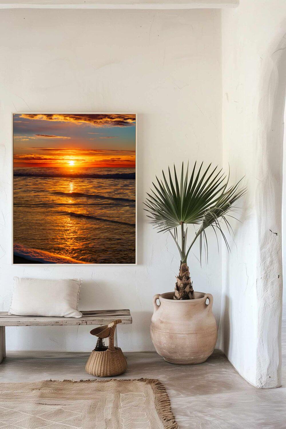 Tirage photo fine art coucher de soleil sur l’océan avec reflets dorés et ciel nuageux