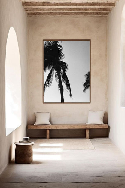 Tirage photo fine art noir et blanc de palmiers en silhouette sur ciel dégradé