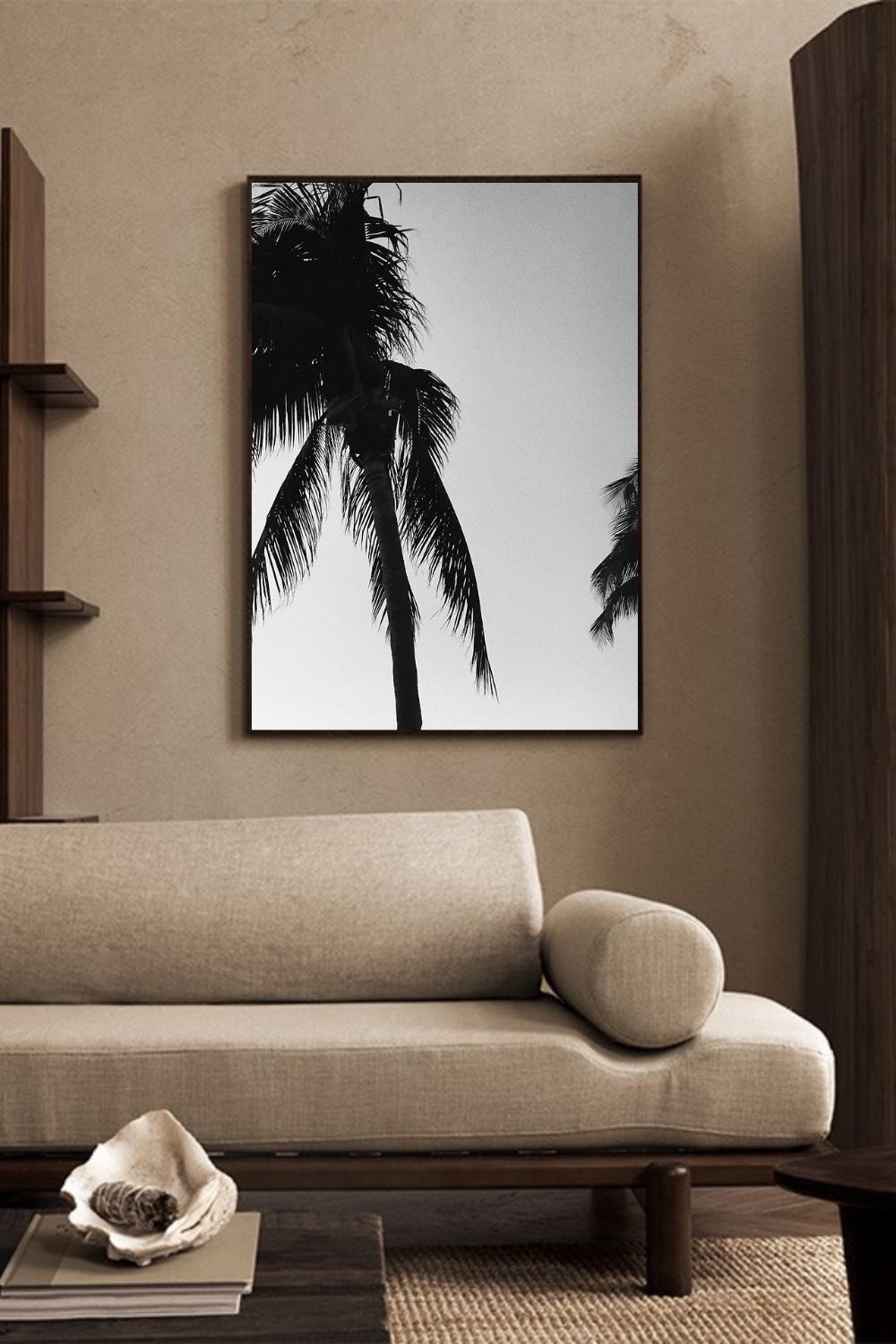 Tirage photo fine art noir et blanc de palmiers en silhouette sur ciel dégradé