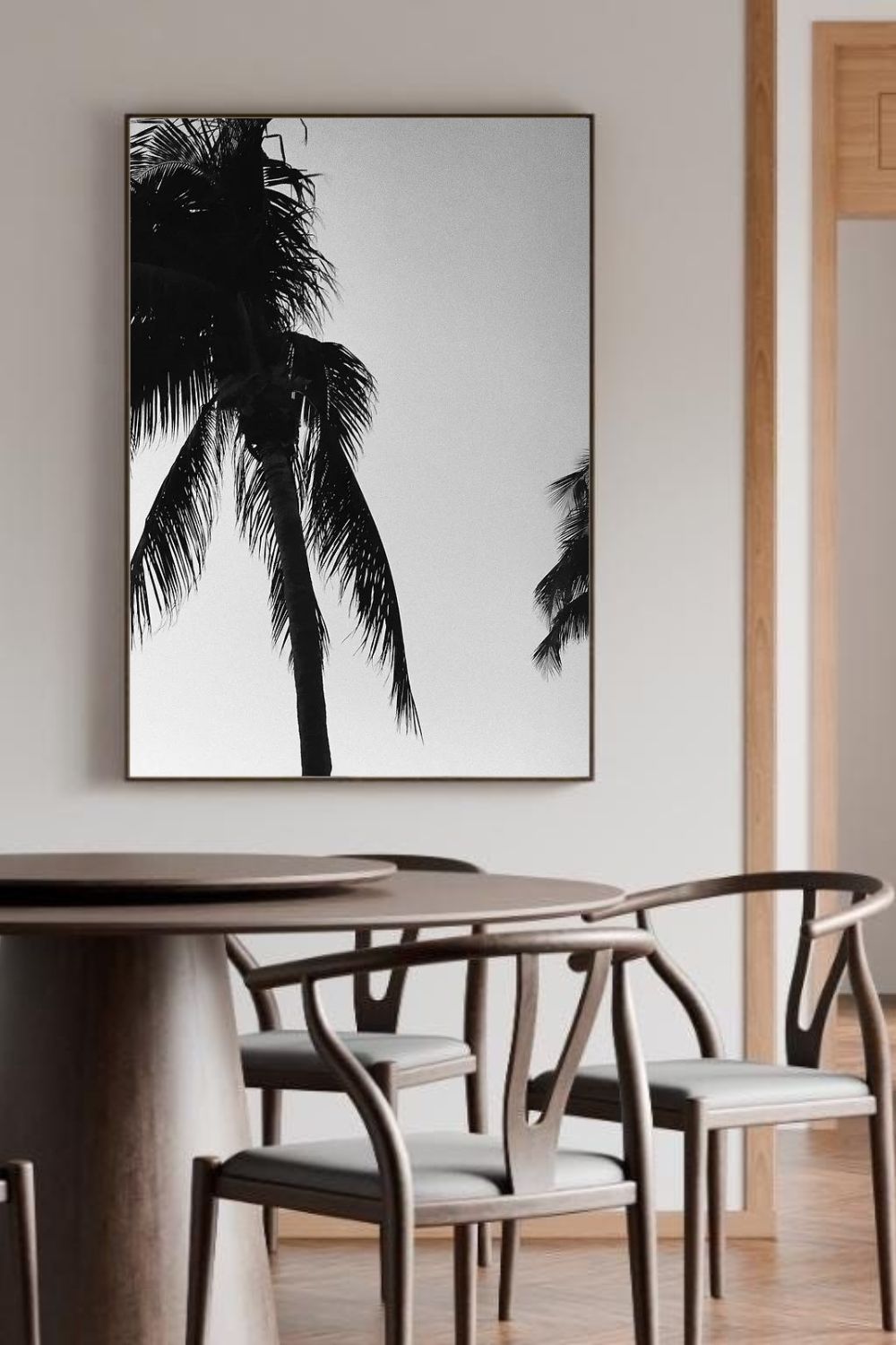 Tirage photo fine art noir et blanc de palmiers en silhouette sur ciel dégradé