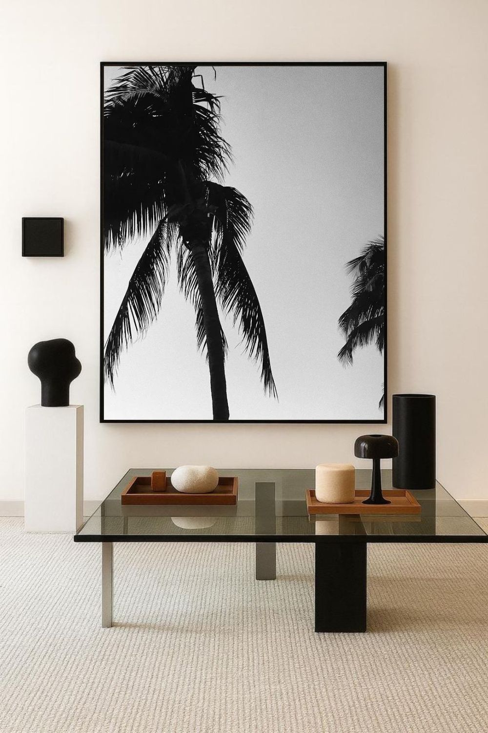 Tirage photo fine art noir et blanc de palmiers en silhouette sur ciel dégradé
