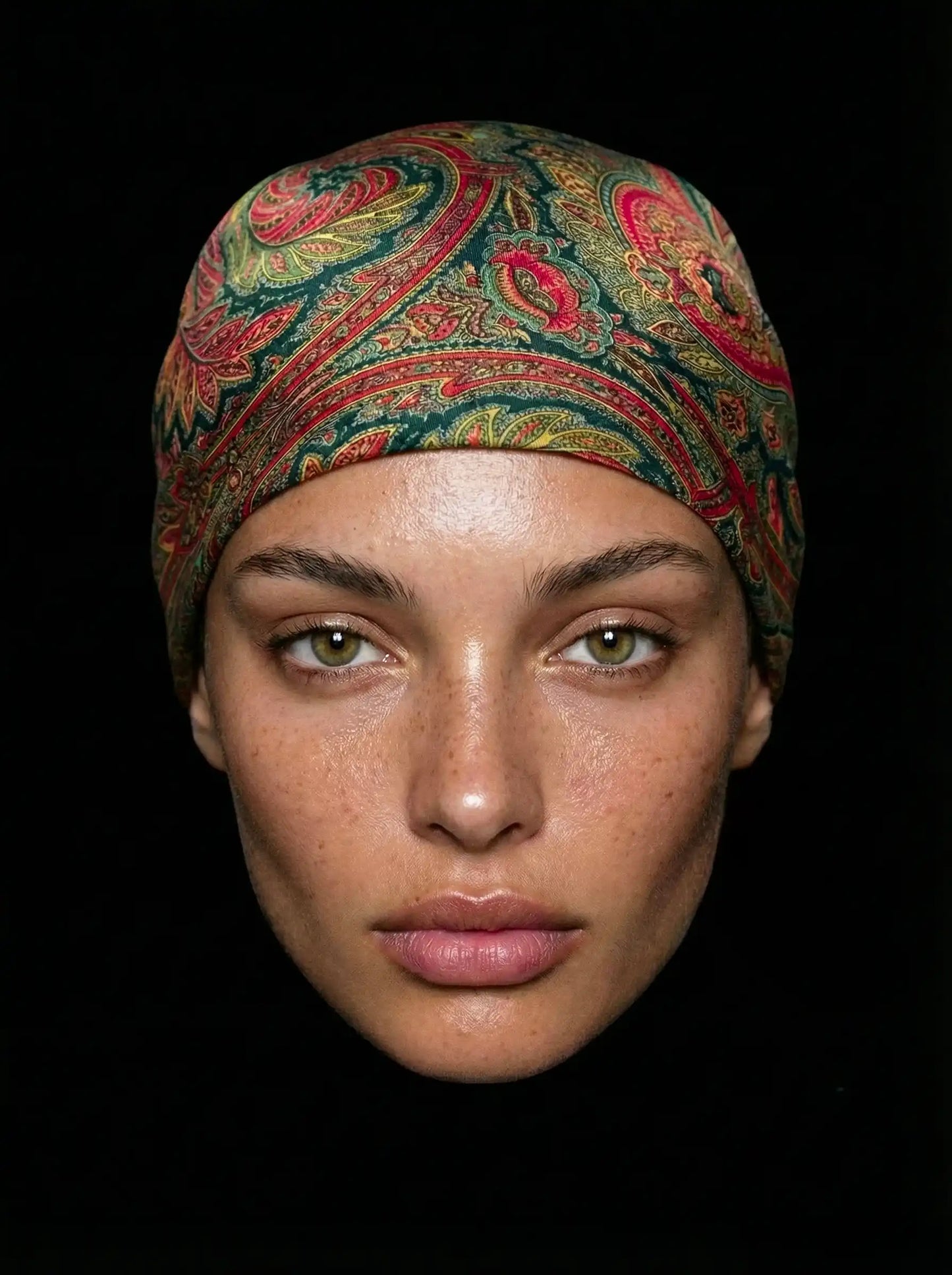 Bandana paisley premium rose et turquoise coton Valdrôme made in France motif cachemire héritage