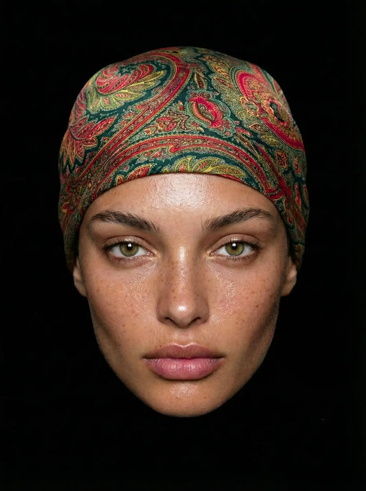 Bandana paisley premium rose et turquoise coton Valdrôme made in France motif cachemire héritage