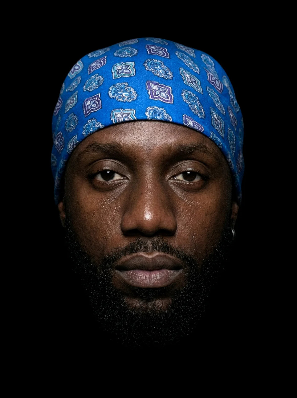 Bandana bleu motif indiennes coton Valdrôme made in France accessoire textile provençal artisanal