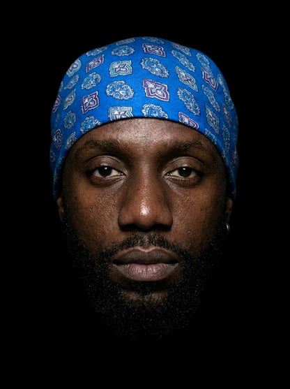 Bandana bleu motif indiennes coton Valdrôme made in France accessoire textile provençal artisanal