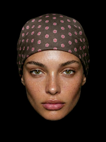 Bandana noir motif médaillon géométrique coton Valdrôme made in France accessoire élégant intemporel