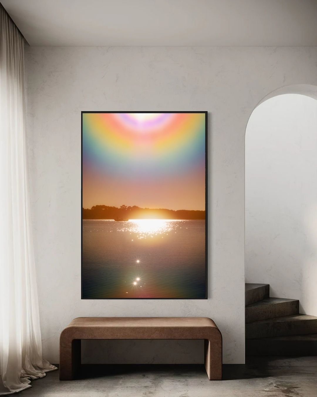 Heaven's Gate ohotogrpahie fine art encadrée d'un halo solaire sur le lac de Sanguinet, photographe Maxime Guengant 